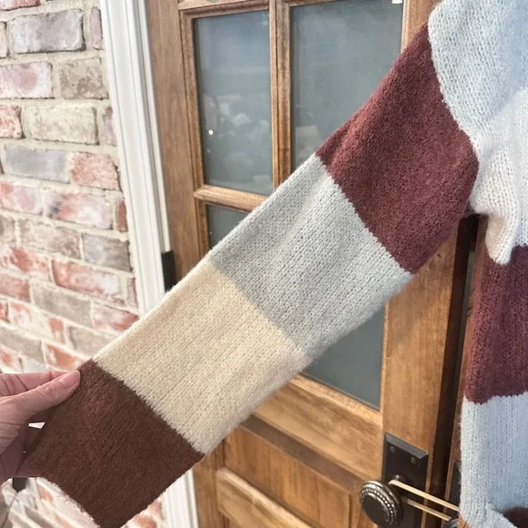 Entro Cardigan Sweater Women's Size M Colorblock Striped Open Front Grandmacore - Picture 6 of 8